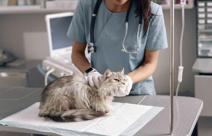 врач осматривает кошку 